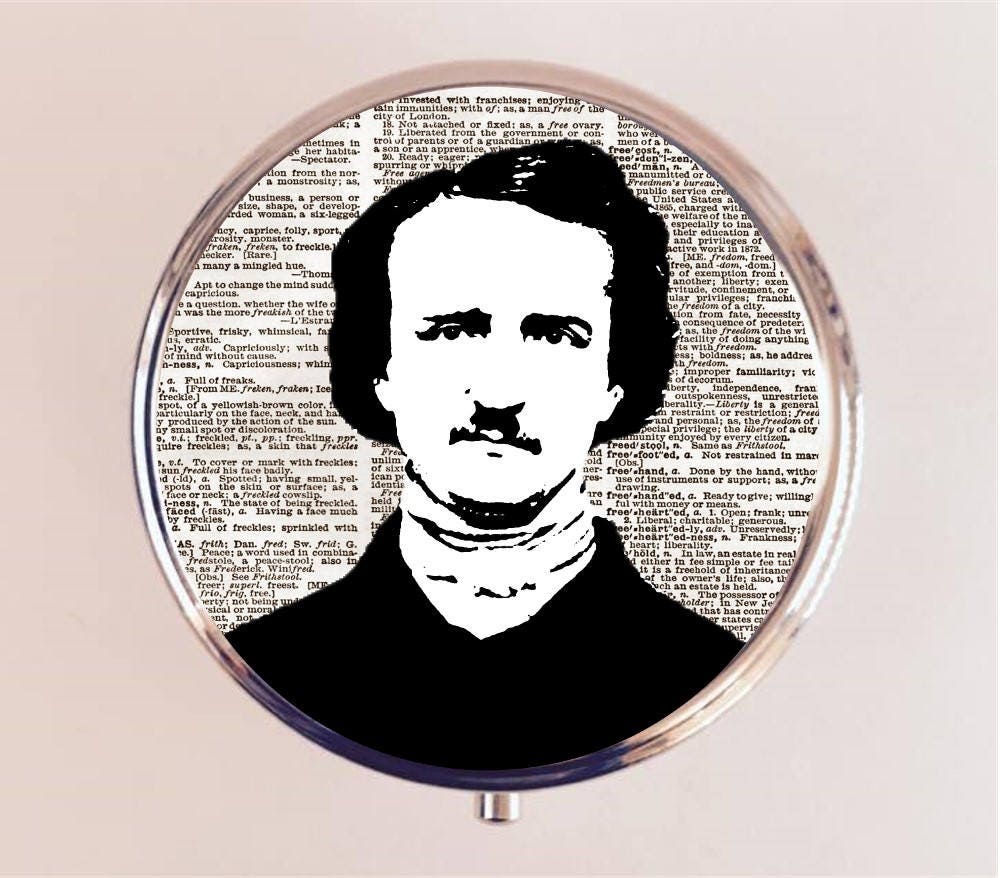 Edgar Allan Poe Pill Box Case Pillbox Holder Trinket Stash Box Goth Author The Raven Literature