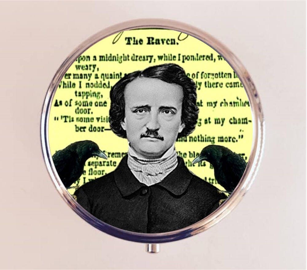 Edgar Allan Poe Pill Box Case Pillbox Holder Trinket Stash Box Author Collage The Raven Literature