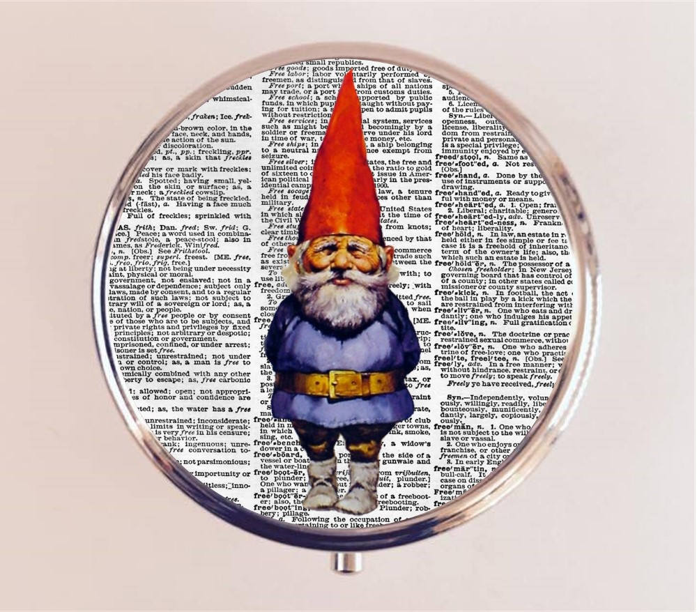 Garden Gnome Pill Box Case Pillbox Holder Trinket Stash Box Lawn Ornament Retro Kitsch