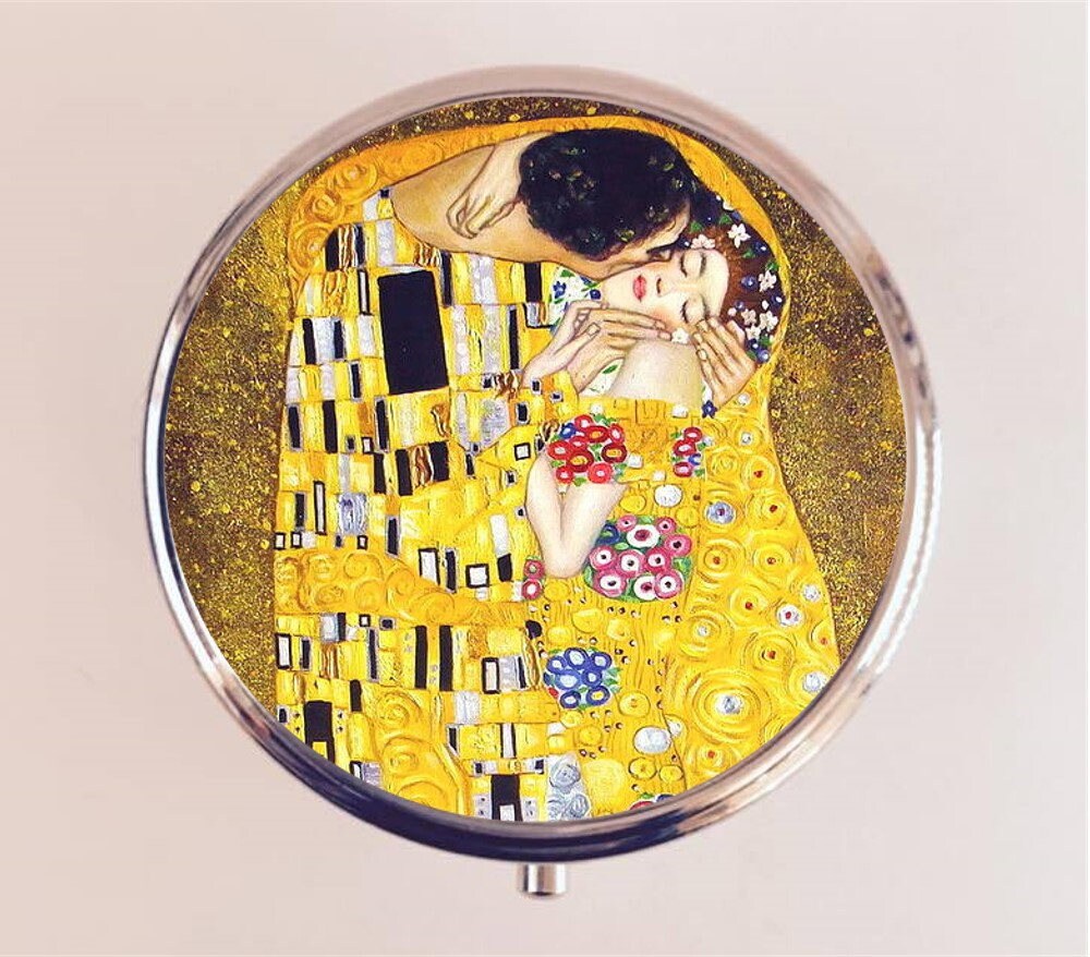 Klimt The Kiss Pill Box Case Pillbox Holder Trinket Stash Box Gustav Fine Art Painting