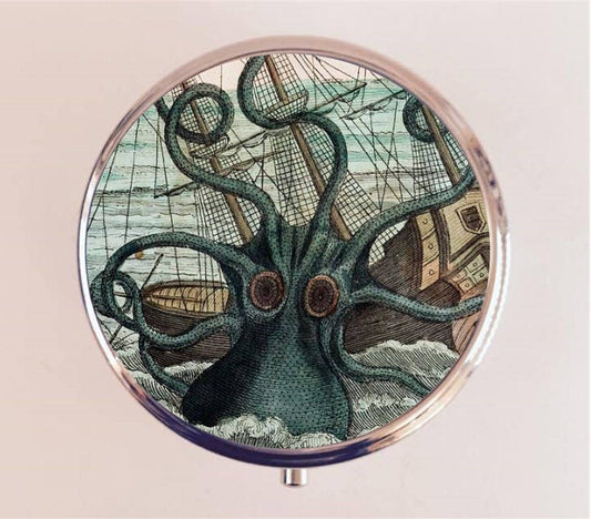 Kraken Pill Box Case Pillbox Holder Trinket Stash Box Octopus Victorian Squid Sea Monster