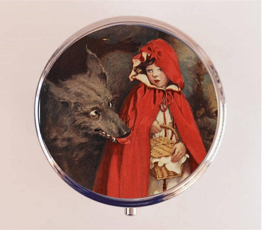 Little Red Riding Hood Pill Box Case Pillbox Holder Trinket Stash Box Fairy Tale Fairytale Storybook Big Bad Wolf