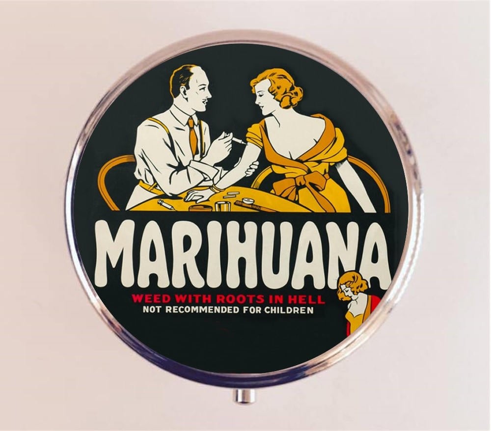 Marijuana Pill Box Case Pillbox Holder Trinket Stash Box Marihuana Pot Weed B-Movie Reefer Madness