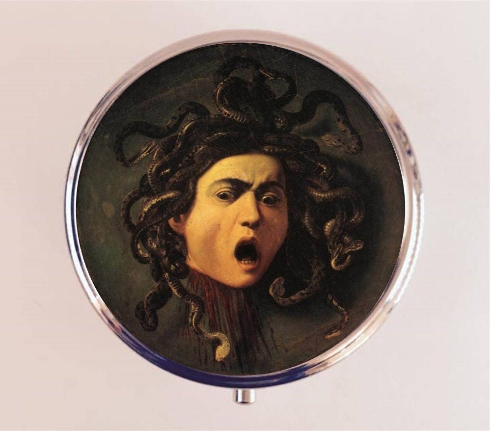 Medusa Pill Box Case Pillbox Holder Trinket Stash Box Greek Mythology Caravaggio Gorgon Snakes