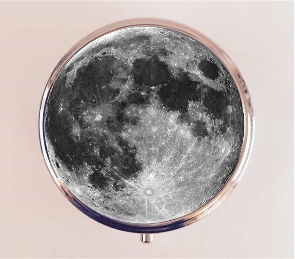 Moon Pill Box Case Pillbox Holder Trinket Stash Box Full Moon