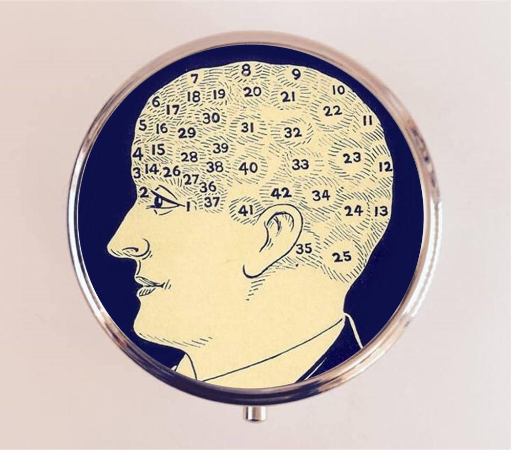 Phrenology Pill Box Case Pillbox Holder Trinket Stash Box Medical Oddity Quackery Psychology