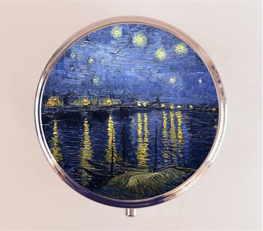 Starry Night Over Rhone Pill Box Case Pillbox Holder Trinket Stash Box Vincent Van Gogh Fine Art Painting