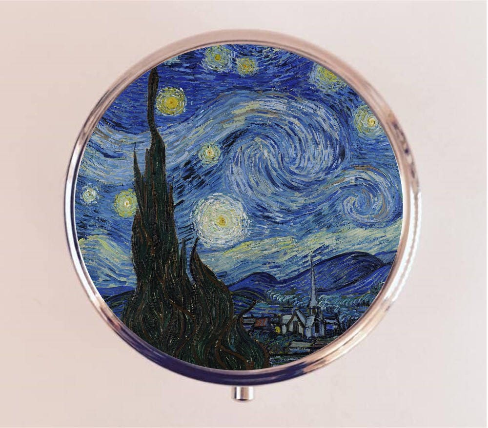 Starry Night Pill Box Case Pillbox Holder Trinket Stash Box Vincent Van Gogh Fine Art Painting