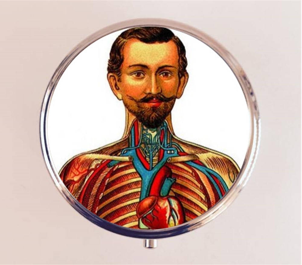 Victorian Anatomy Man Pill Box Case Pillbox Holder Trinket Stash Box Medical Oddity Anatomical