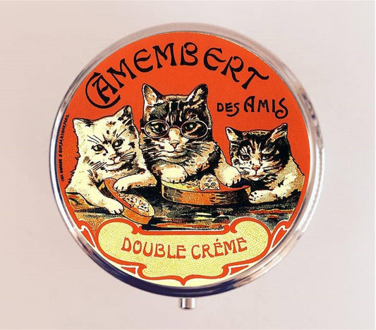 French Cat Pill Box Case Pillbox Holder Trinket Stash Box Vintage Creme Ad France Advertisement