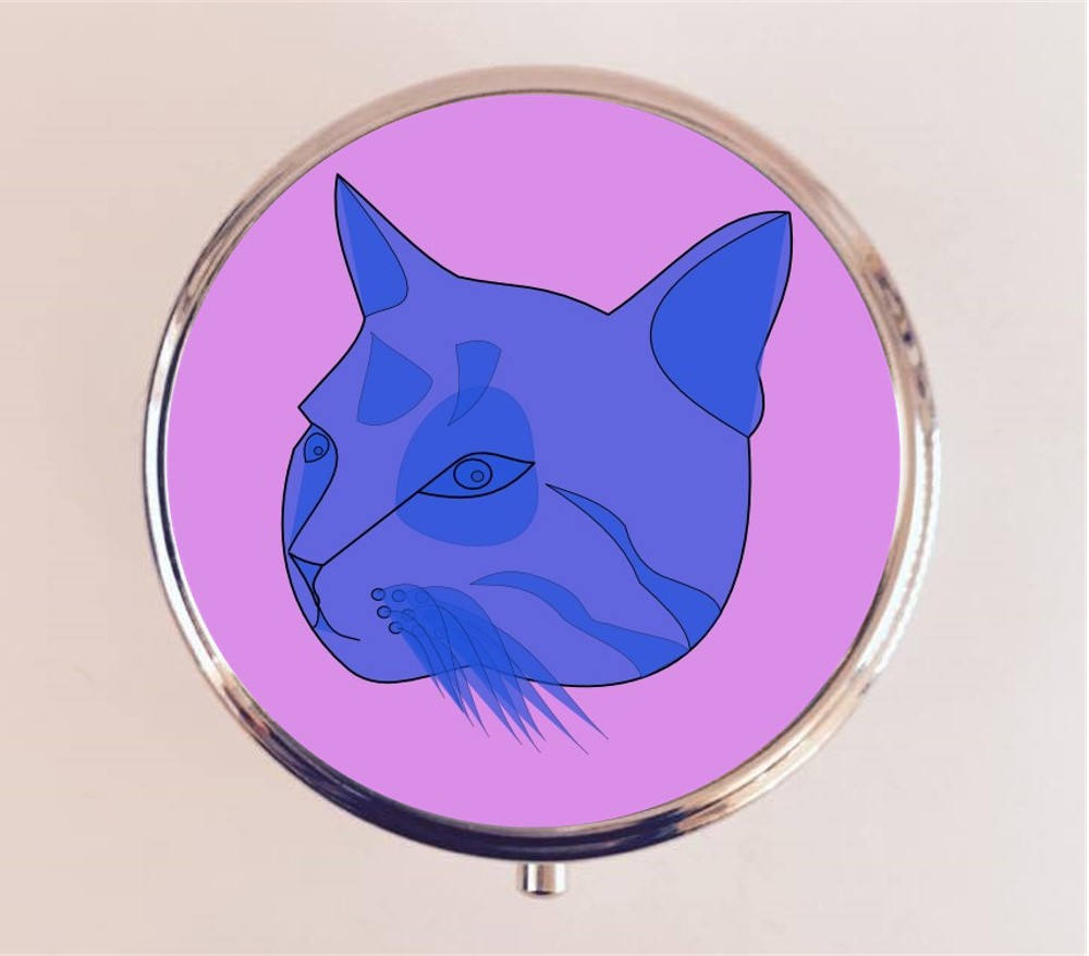 Pop Art Cat Pill Box Case Pillbox Holder Trinket Stash Box Retro Cats Head Illustration Kawaii