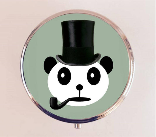 Victorian Steampunk Panda Pill Box Case Pillbox Holder Trinket Stash Box Bear Animal Art Anthropomorphic