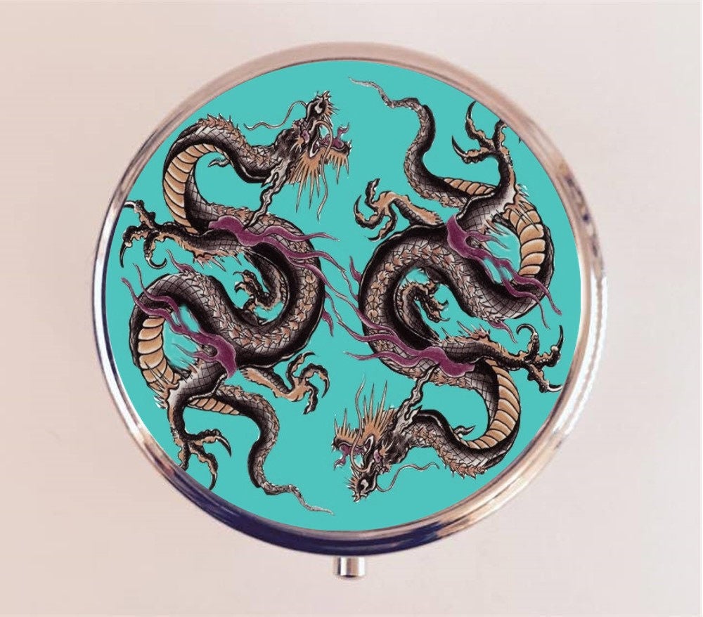 Dragon Tattoo Pill Box Case Pillbox Holder Trinket Stash Box Japanese Japan