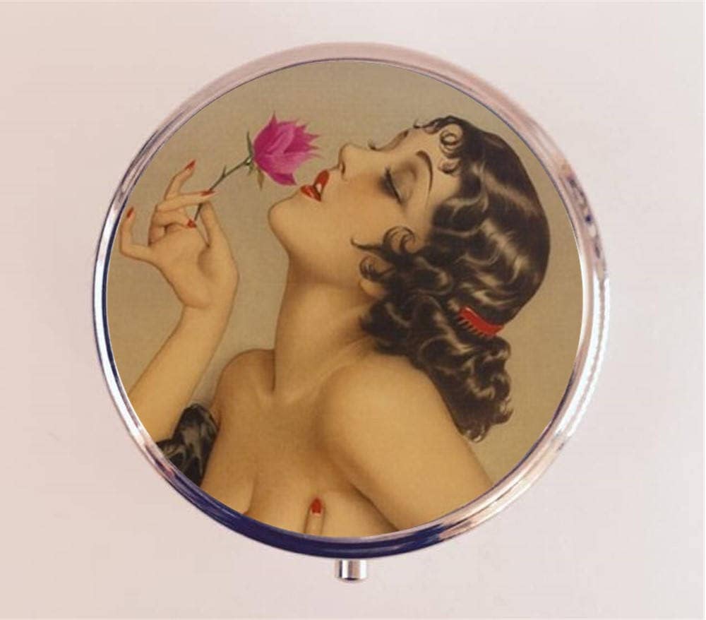 Flapper Rose Pill Box Case Pillbox Holder Trinket Stash Box Art Deco Pin Up 1920s Jazz Age