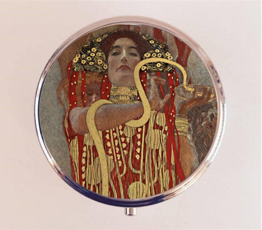 Gustav Klimt Snake Charmer Pill Box Case Pillbox Holder Trinket Stash Box Fine Art Painting