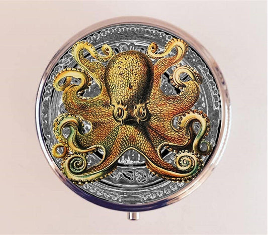 Steampunk Octopus Pill Box Case Pillbox Holder Trinket Stash Box Victorian Haeckel Nautical