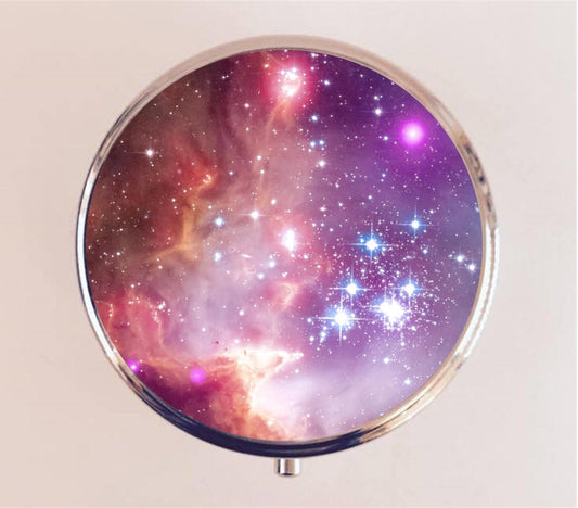 Outer Space Pill Box Case Pillbox Holder Trinket Stash Box Outer Space Celestial Stars Galaxy