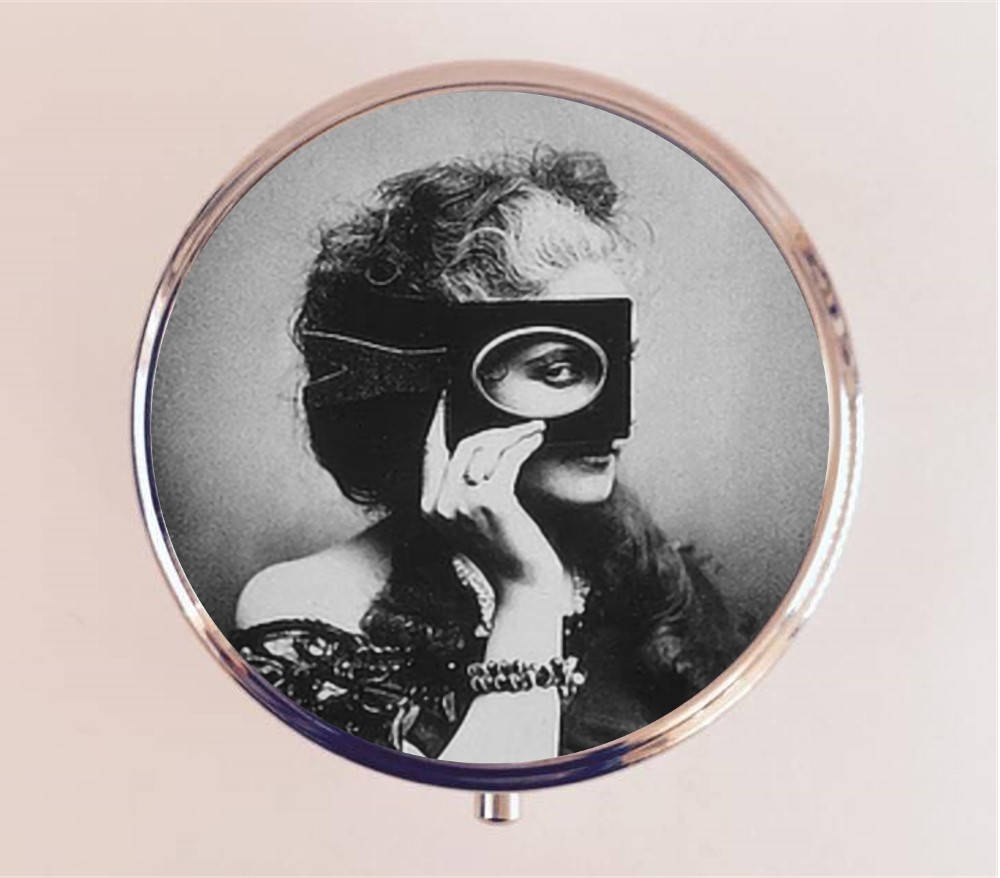 Countess De Castiglione Pill Box Case Pillbox Holder Trinket Stash Box Masked Woman Italian Aristocrat