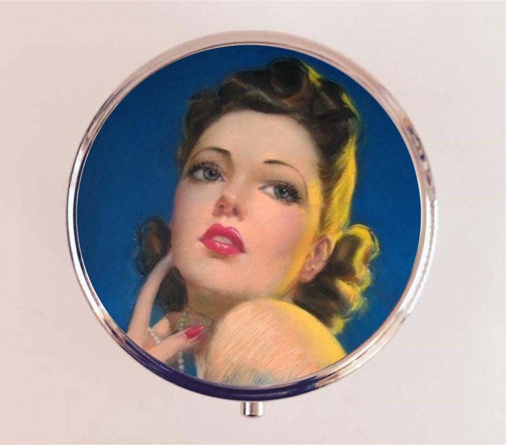 Retro Pin Up Pill Box Case Pillbox Holder Trinket Box Pinup 1950s Glamour