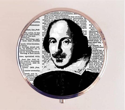 William Shakespeare Pill Box Case Pillbox Holder Trinket Box English Major Gift Play Literary Author