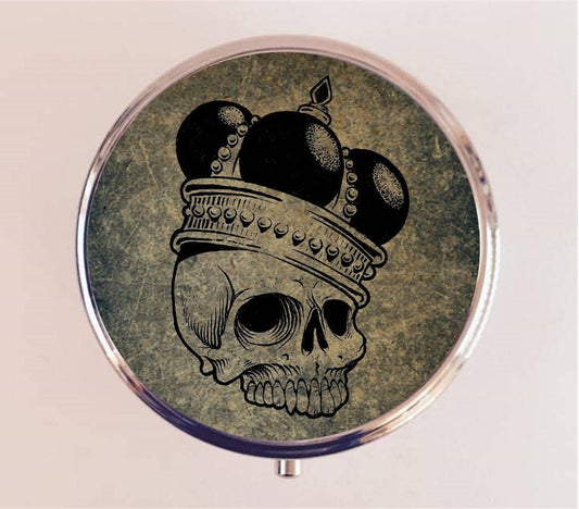 Skull with Crown Pill Box Case Pillbox Holder Trinket Box Royal Crowned