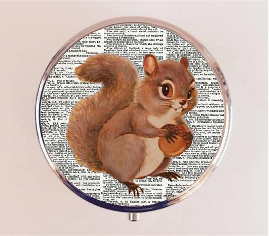 Squirrel Pop Art Pill Box Case Pillbox Holder Trinket Box Dictionary Animal Art Woodland Creatures