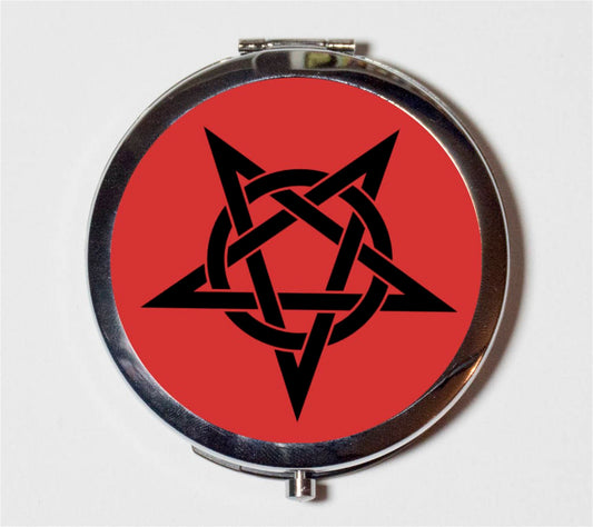 Pentagram Compact Mirror - Occult Heavy Metal Baphomet Devil - Make Up Pocket Mirror for Cosmetics