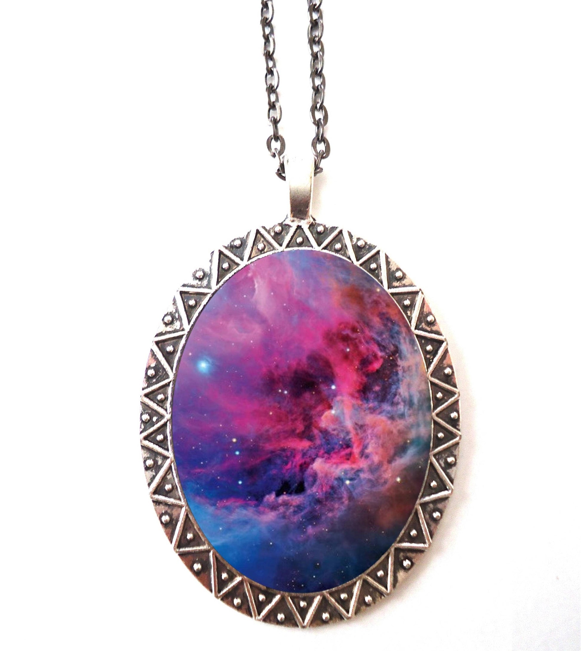 Outer Space Nebula Necklace Pendant Silver Tone - Outerspace Universe Comos Galaxy Celestial