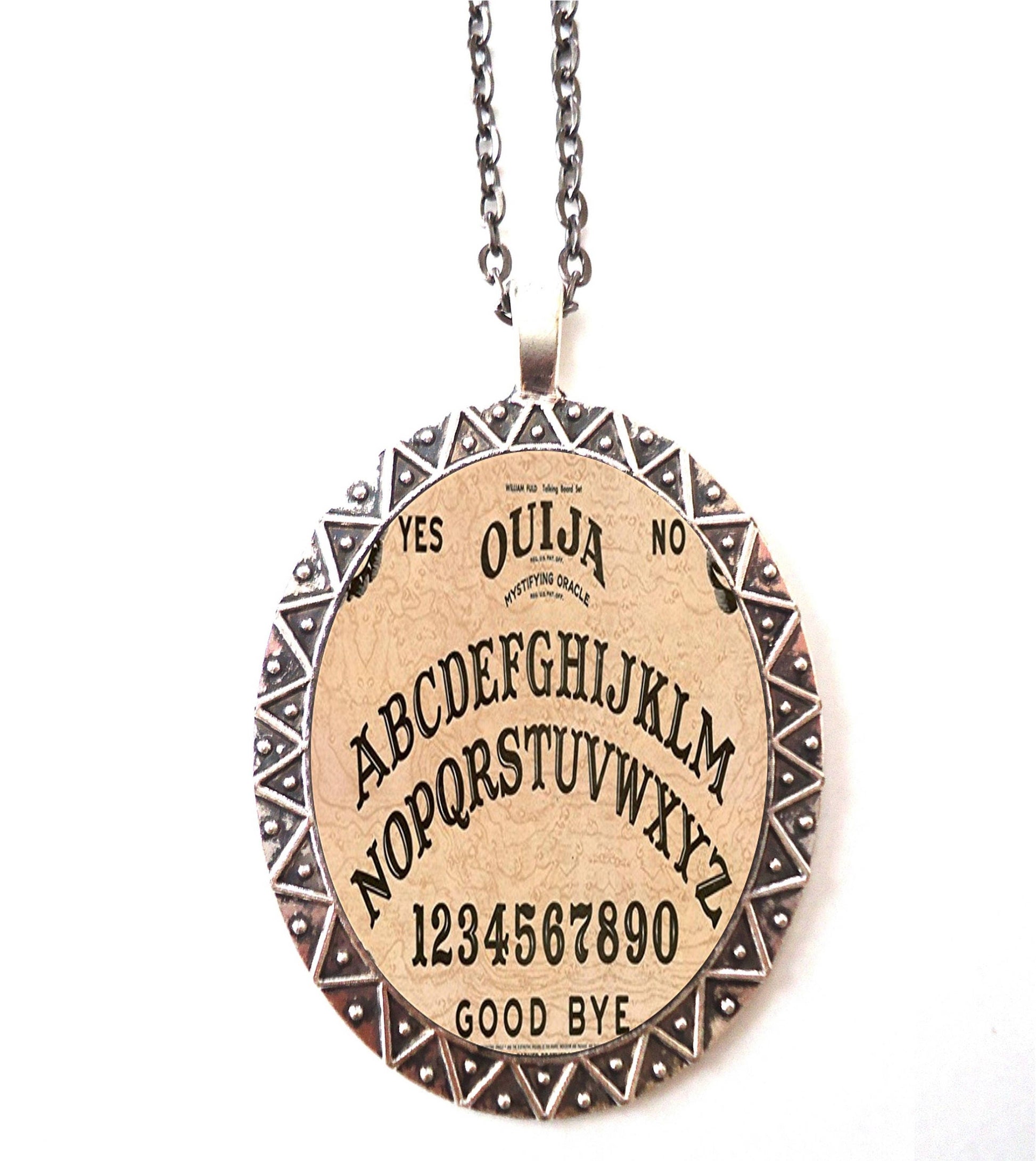 Ouija Board Necklace Pendant Silver Tone - Ghost Spirits Gothic Goth Halloween Spirit