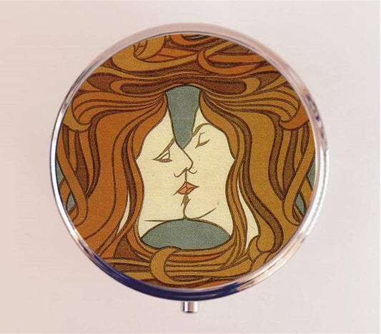 Art Nouveau Kiss Pill Box Case Pillbox Holder Trinket Stash Box Lesbian Boho Bohemian Gypsy