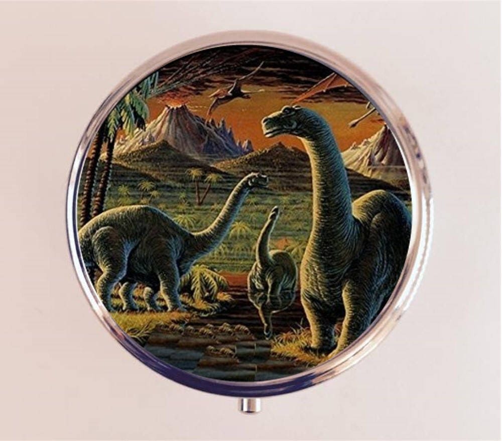 Dinosaur Pill Box Case Pillbox Holder Stash Trinket Box Dinosaurs Pop Art Illustration