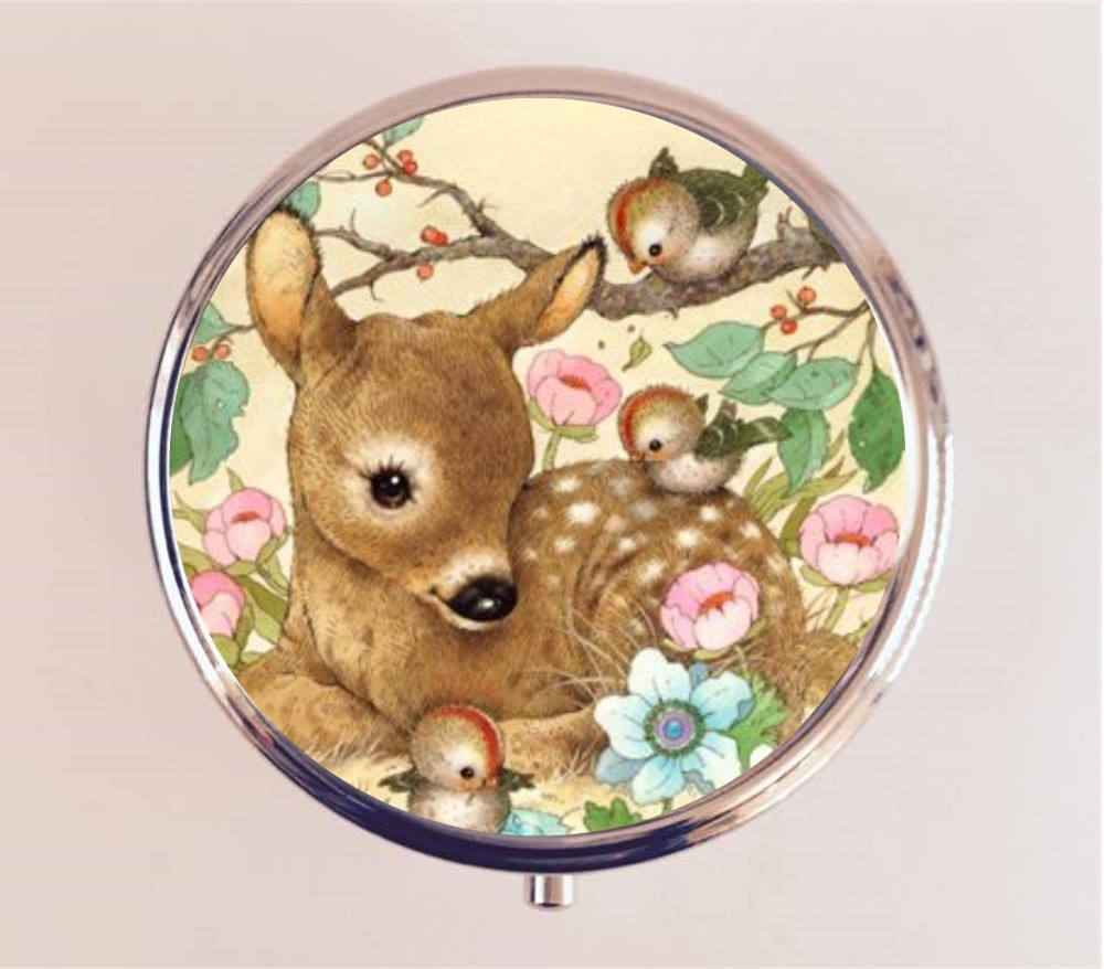 Deer Pill Box Case Pillbox Holder Stash Trinket Box Whimsical Kitsch Animal Kawaii Woodland Creatures