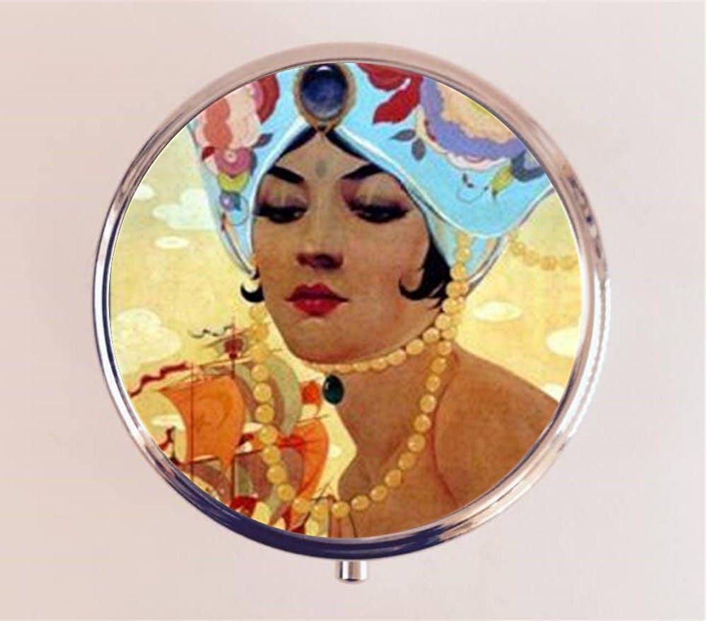 Flapper Turban Pill Box Case Pillbox Holder Stash Trinket Box Art Deco 1920s 20s Jazz Age