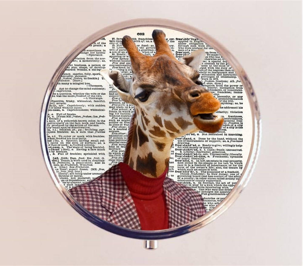 Giraffe Man Pill Box Case Pillbox Holder Stash Trinket Box Anthropomorphic Animal Pop Art