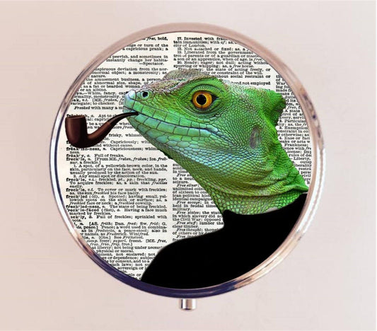 Lizard Man Pill Box Case Pillbox Holder Stash Trinket Box Anthropomorphic Animal Art Reptile