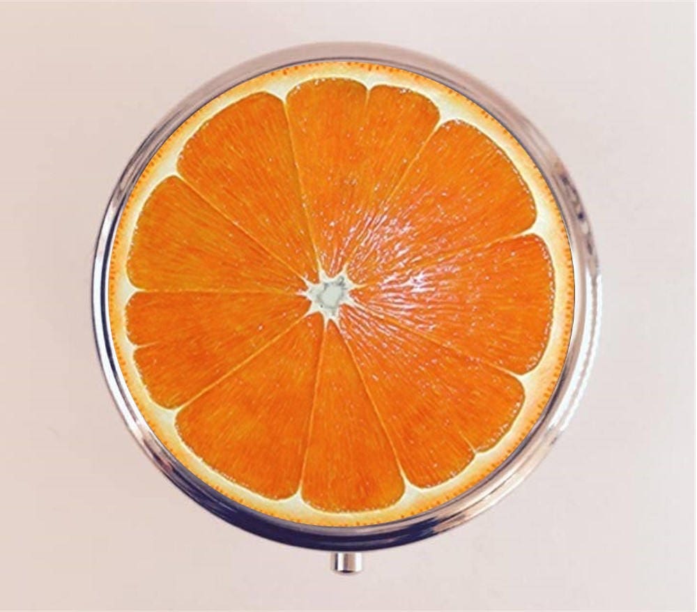 Orange Slice Pill Box Case Pillbox Holder Stash Trinket Box Pop Art Fruit