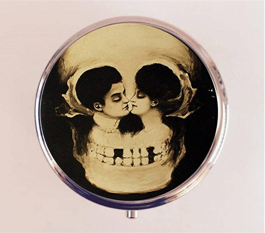 Skull Optical Illusion Pill Box Case Pillbox Holder Stash Trinket Box Goth Metamorphic Romance