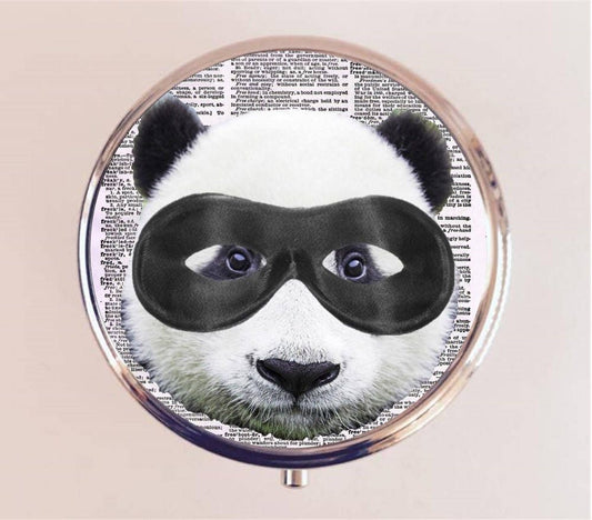 Super Hero Panda Pill Box Case Pillbox Holder Stash Trinket Box Anthropomorphic Animal Pop Art Kitsch