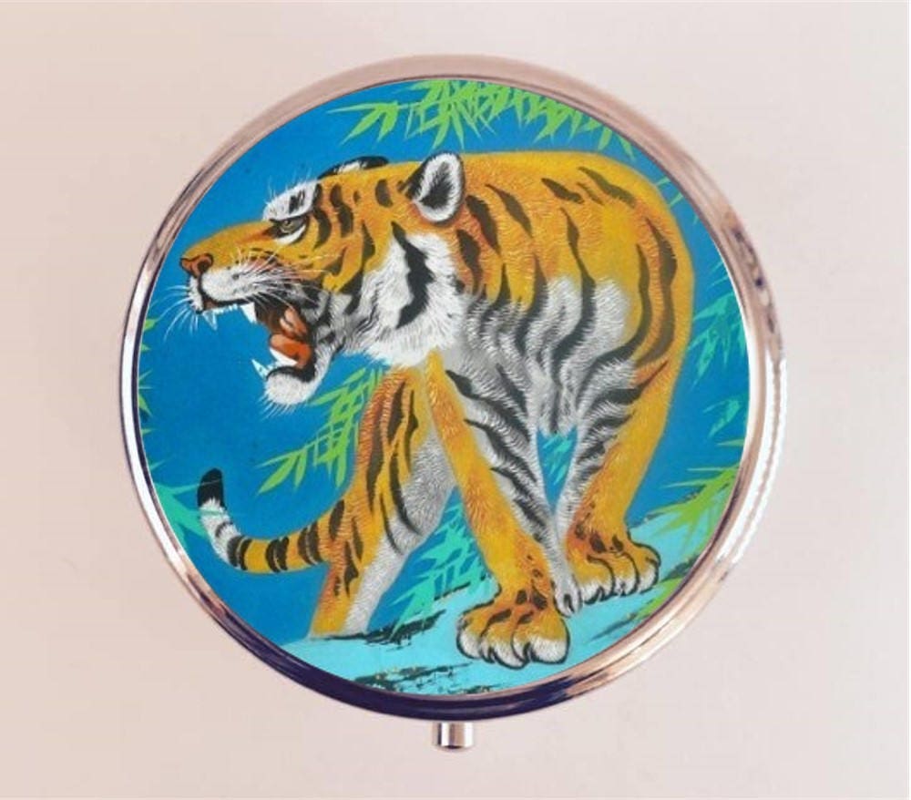 Tiger Pill Box Case Pillbox Holder Stash Trinket Box Animal Pop Art