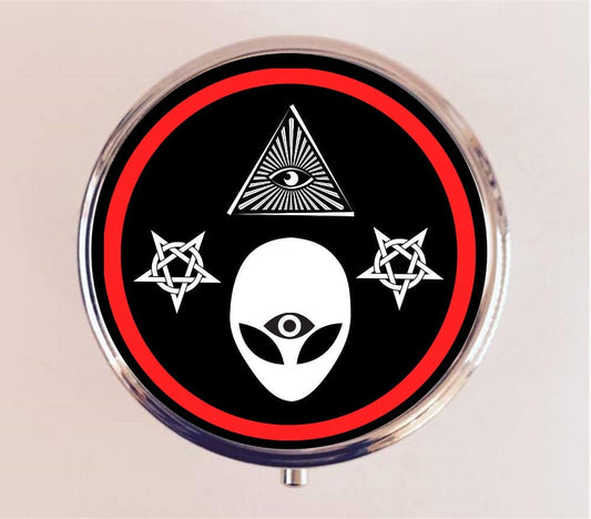 Alien Illuminati Pill Box Case Pillbox Holder Stash Trinket Box All Seeing Eye Occult Third Eye Trippy Psychedelic