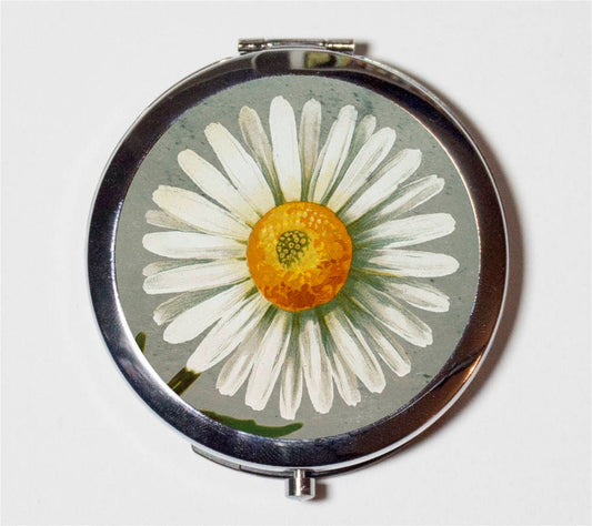 Daisy Flower Compact Mirror - Close Up Floral Illustration - Make Up Pocket Mirror for Cosmetics