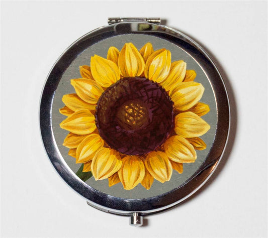 Sunflower Compact Mirror - Close Up Flower Floral Illustration - Make Up Pocket Mirror for Cosmetics