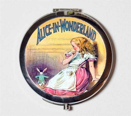 Alice in Wonderland Compact Mirror - White Rabbit Lewis Carroll - Make Up Pocket Mirror for Cosmetics