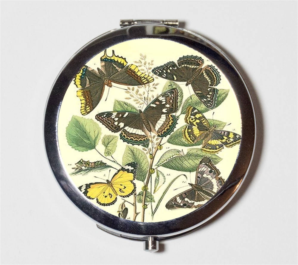 Butterfly Compact Mirror - Butterflies Whimsical Insect - Make Up Pocket Mirror for Cosmetics