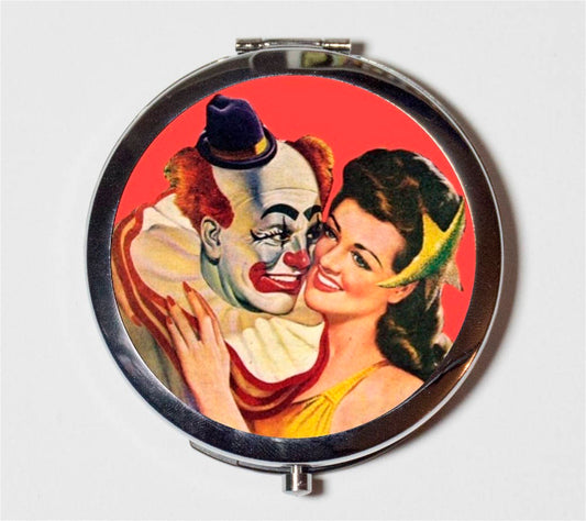 Clown Romance Compact Mirror - Pulp Fiction Retro Kitsch Comic Book - Make Up Pocket Mirror for Cosmetics