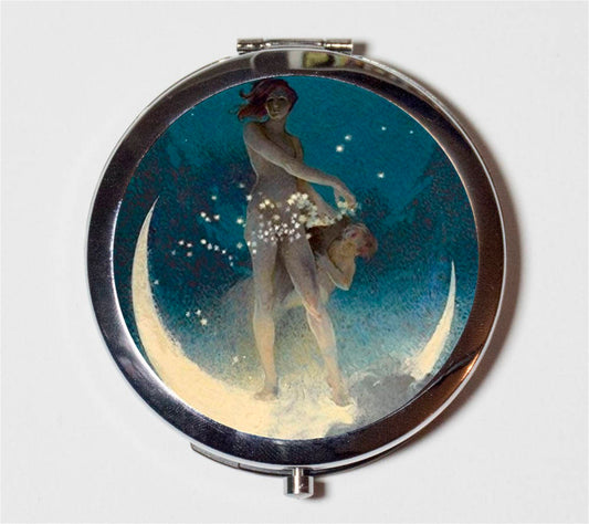 Fairy Moon Compact Mirror - Whimsical Fairytale Fairy Tale Storybook - Make Up Pocket Mirror for Cosmetics