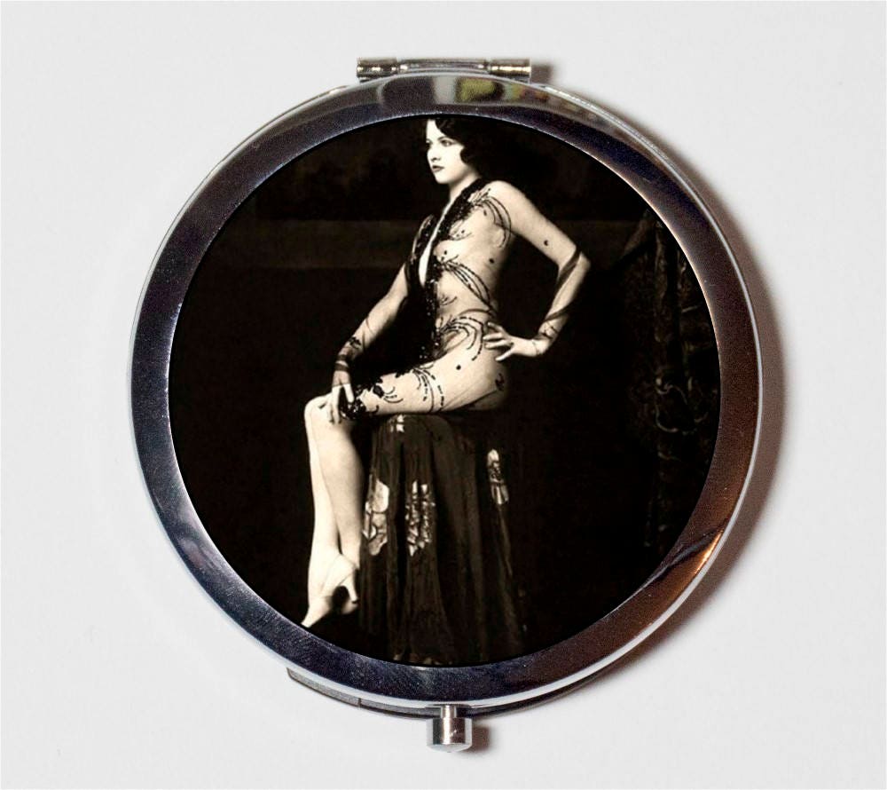 Flapper Showgirl Compact Mirror - Ziegfeld Follies Art Deco 1920s Jazz Age - Make Up Pocket Mirror for Cosmetics