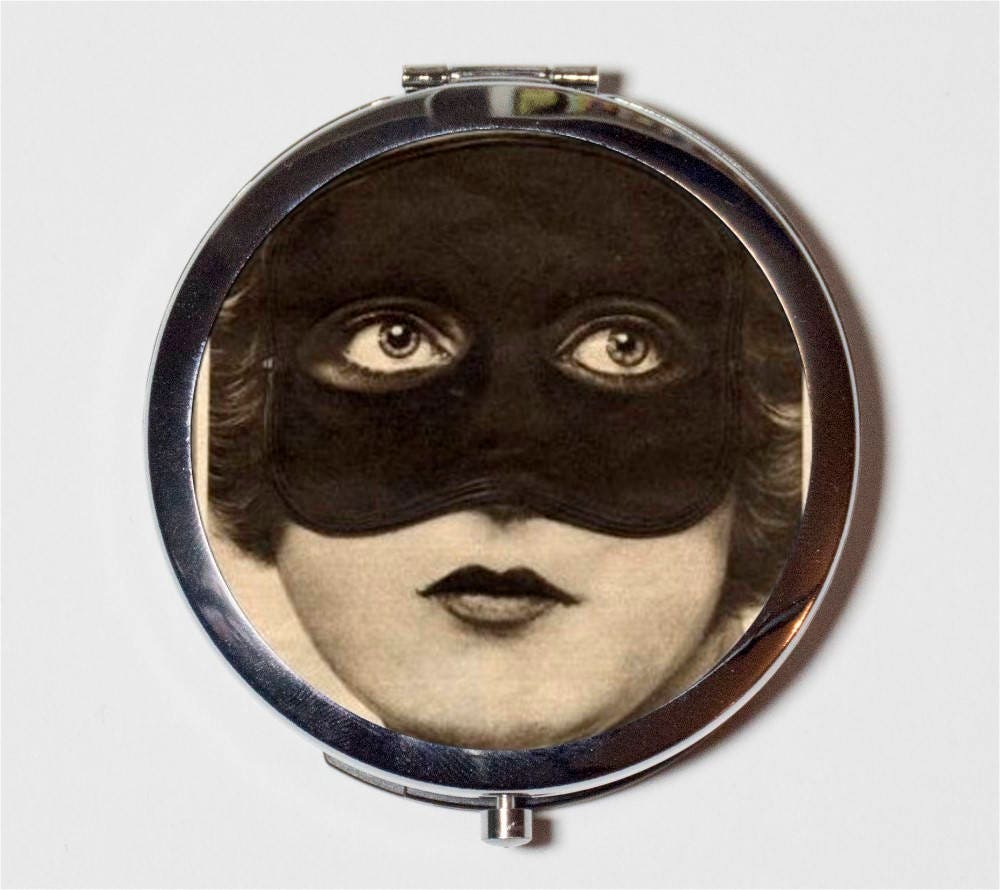 Flapper Mask Compact Mirror - Art Deco 1920s Jazz Age Fetish - Make Up Pocket Mirror for Cosmetics