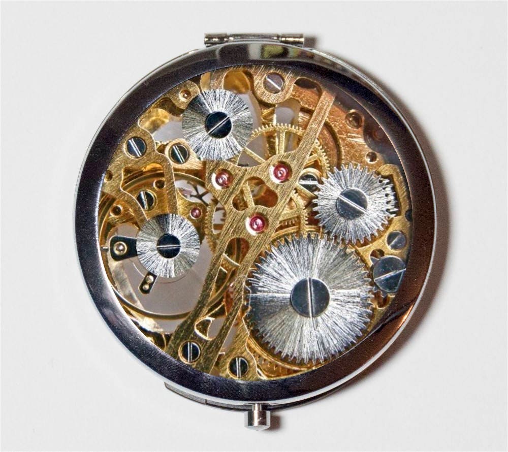 Clock Gears Compact Mirror - Victorian Steampunk Gear Mechanical - Make Up Pocket Mirror for Cosmetics