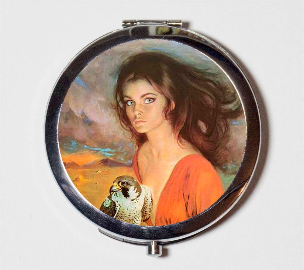 Gothic Pulp Fiction Compact Mirror - 1970s Goth Retro Kitsch Romance - Make Up Pocket Mirror for Cosmetics